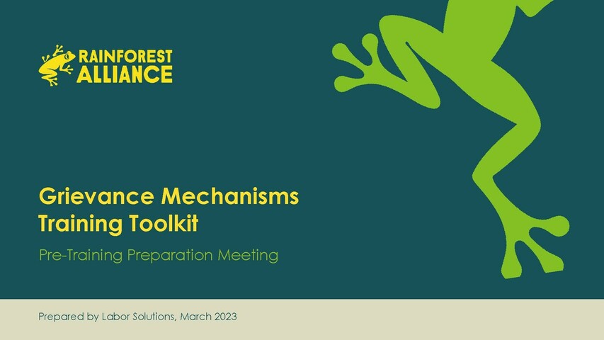 RA Grievance Mechanisms Training Toolkit (pre-training meeting)